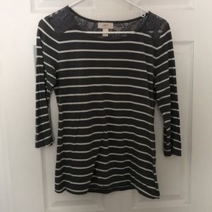 Loft gray striped lace top